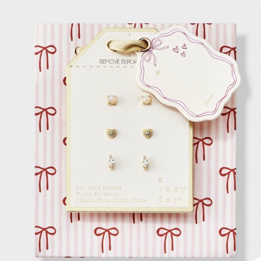 14k Gold Dipped Valentines 3pc Earring Set